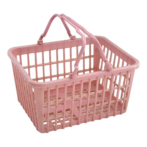 1980's Miniature Pink Shopping Basket Plastic Mini Foods Desk Decor Kawaii VTG - Picture 1 of 8